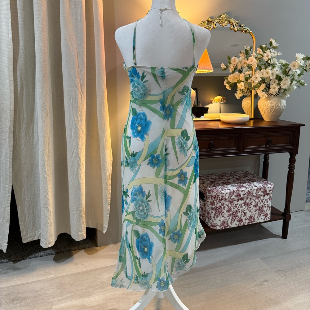 Y2K XOXO Asymmetrical Dress with Blue Floral Design - Picture 4 of 6